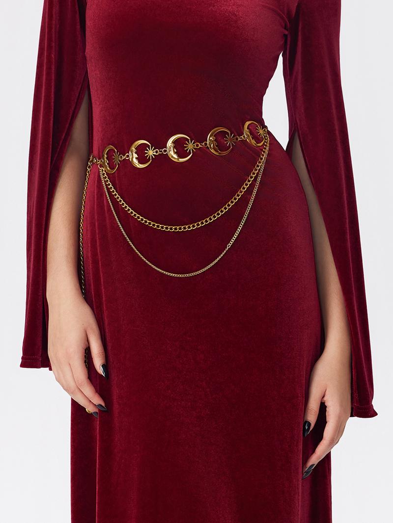 Cider [3 colors, size L/XL-2XL] Star & Moon Layered Waist Chain, Elegant Body Chain for Women, Body Accessories for Wedding Date Vacation