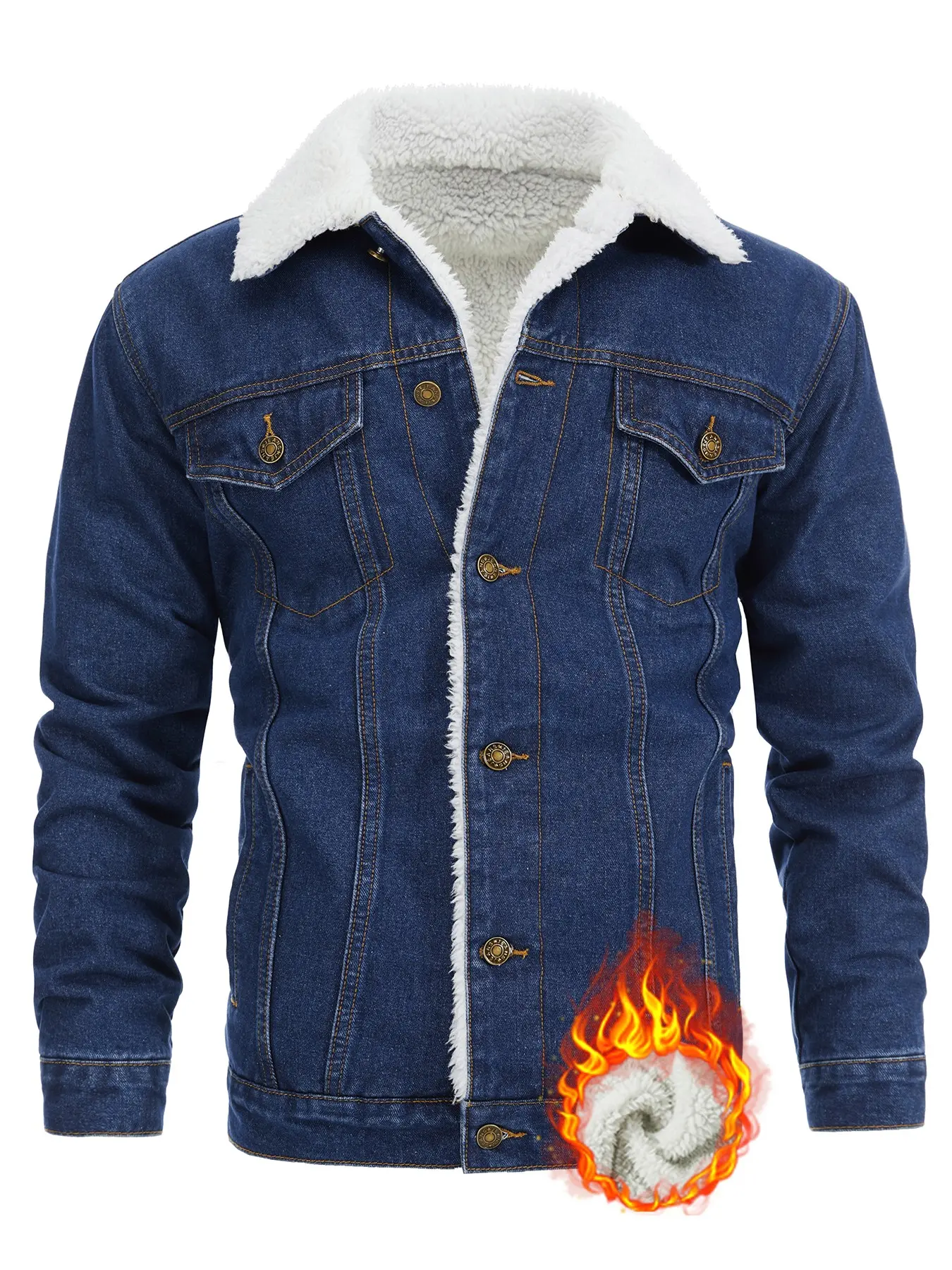 Men's Fall Winter Thickened Denim Jacket, Loose-Fit Casual Patchwork Design, Warm Cotton Coat for Daily Commute, Long Sleeve Outerwear