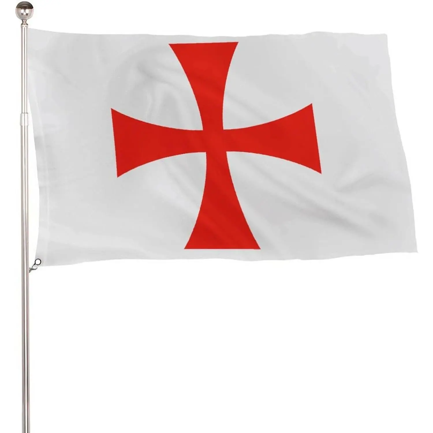 Templar Knights Legend Series Red Cross White Flag, 5x3 ft 115D Polyester Banner, Lightweight with 2 Metal Eyelets for Outdoor Display & Party Backdrop