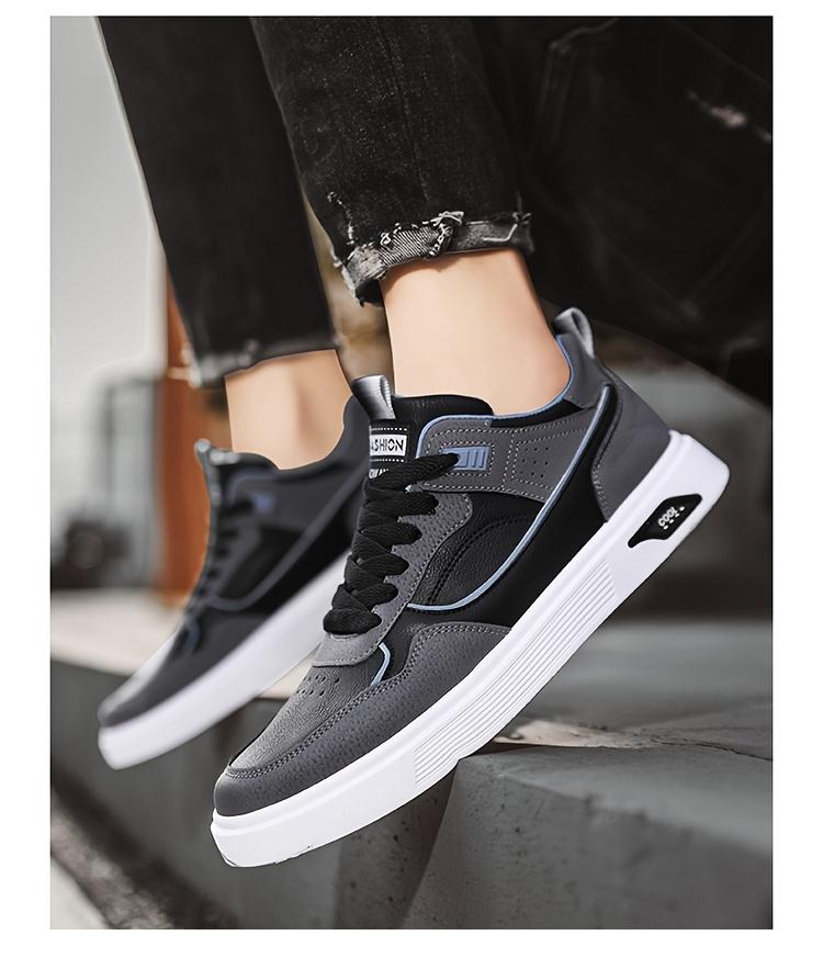 2024 Men's Low-top Skate Shoes - White and Gray Casual Lace-up Sneakers, Durable PU Upper and PVC Sole, Comfortable Insole, Suitable Casual Wear