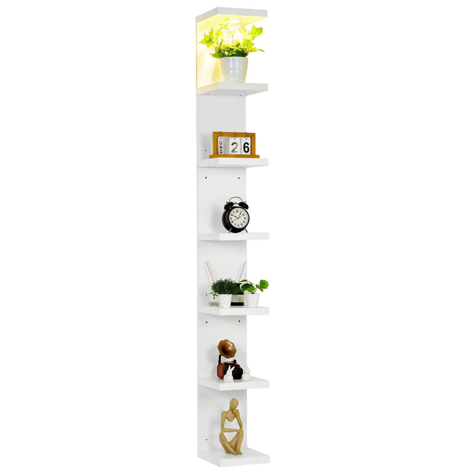 Garvee Modern LED Floating Wall Shelf with Remote Control – Sleek Display & Storage Unit – Space-Saving Home Decor, White – Ideal for Living Room or Bedroom – Decorative Bookshelf