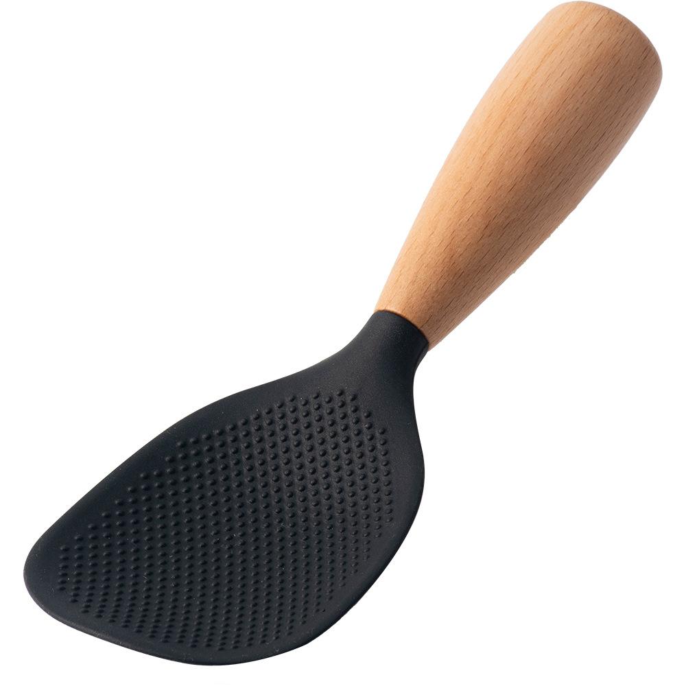 Silicone Rice Paddle with Wooden Handle, Non-Stick Heat Resistant Rice Scoop, BPA Free & Dishwasher Safe，Food-Grade Standing Silicone Rice Spoon, Non-Slip Heat Resistant, Stain-Free Rice Serving Spoon, Home Electric Rice Cooker Spoon