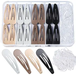 148pcs Snap Hair Clips, 48pcs Hair Barrettes Hair Clips 100pcs Hair Bands, Metal Hair Snap Clips for Women Girls, Barrettes for Women 4 Colors