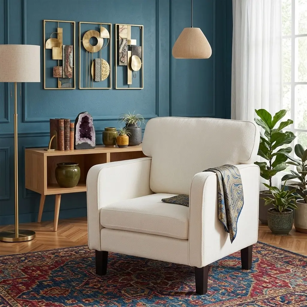 Sweetcrispy Modern Accent Chairs For Living Room, Corner Chairs For Adults, Reading Chair With Armrenst And Backrest, Comfy Lounge Chairs For Bedroom, Waiting Room And Reception Room, White
