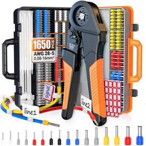 1650 count Ferrule  Tool Kit - 4 AWG 28-5 (0.08-16mm2) Ferrule , Self-Adjusting Ratchet Crimping Pliers | Wire Ferrules,  Ties & Labels, Storage Case for Electrical Work