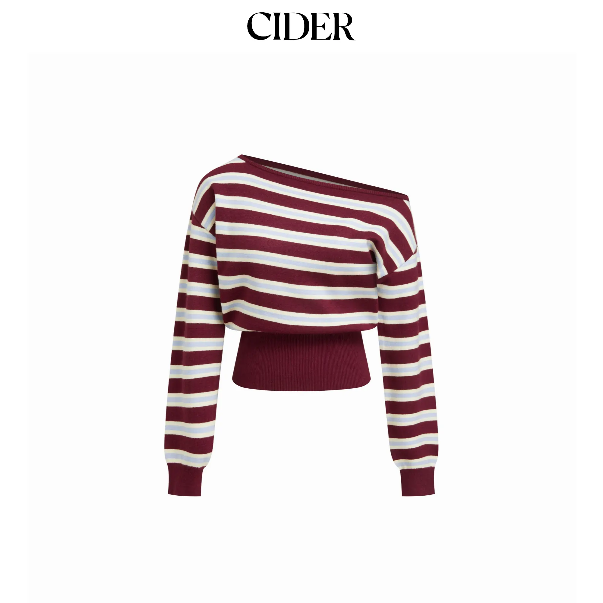 Cider Knit Asymmetrical Neck Striped Top SohoChic