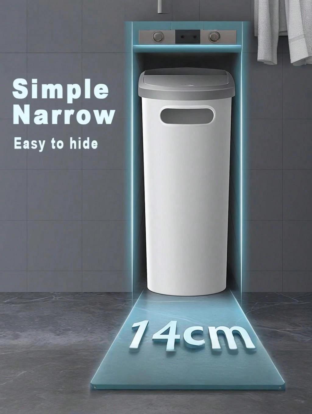 Slim Bathroom Trash Can With Press Top Lids, 2.1 Gallon White Small Trash Can For RV Inside, Plastic Narrow Garbage Can, Rectangular Waste Basket Trash Bin For Bathroom, Bedroom, Office, Kitchen