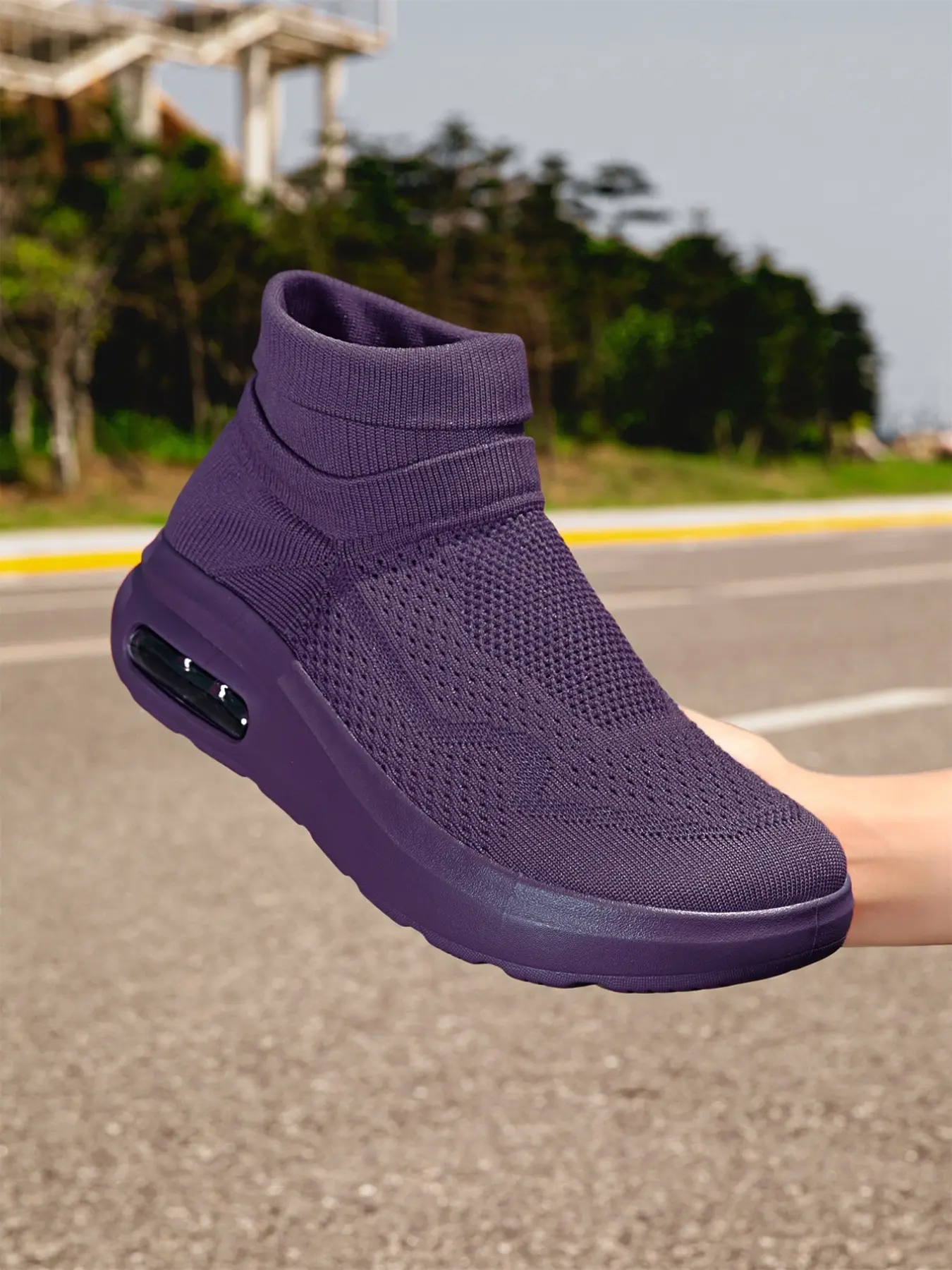 Men's Knit Comfortable Breathable Casual Sneakers, Outdoor Thick Sole Lightweight Slip-On Flat Shoes, Fashion Mid-Calf Leisure Shoes, Walking Sneaker Shoe