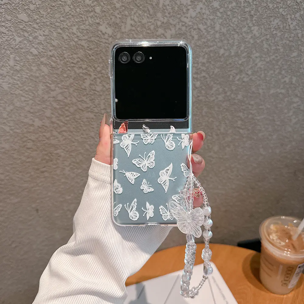 Compatible with Razr 60 Ultra/Razr 50 Ultra/Razr 50 | Butterfly Pattern With Wrist Strap Full Wrap Shockproof Flip Phone Case HNZ0505
