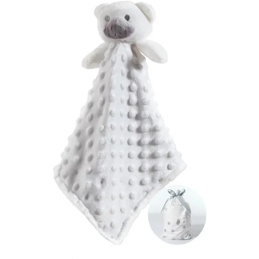 Baby Security Blanket - Minky Dot Front, Sherpa Backing Unisex Snuggly Hug Security Toy (White Bear New Model)