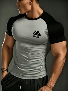 Men's Sporty Colorblock Raglan Fitness T-Shirt, High Elasticity Quick-Dry Breathable Fabric, Slim Fit for Gym Training and Outdoor Running