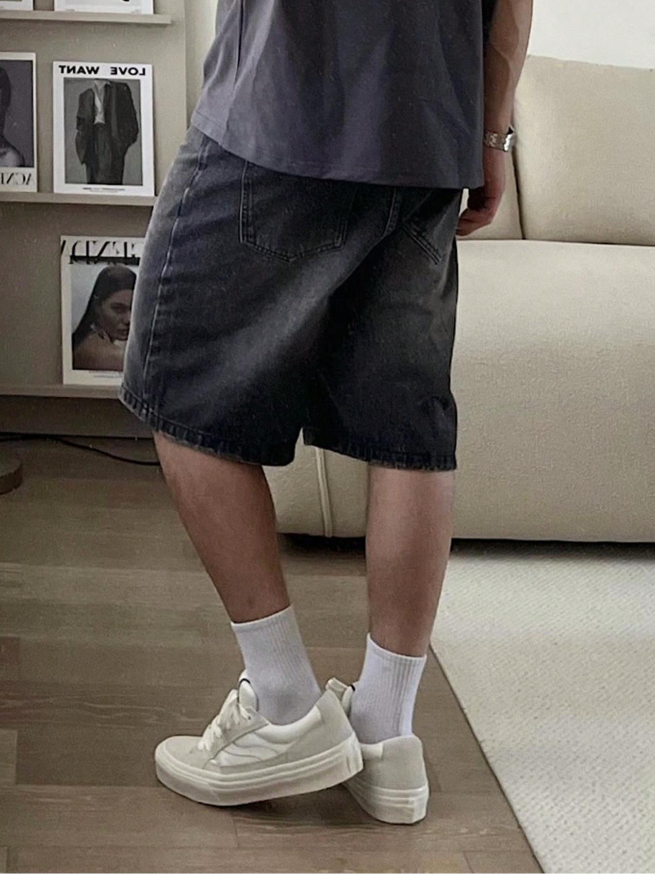 Men's Wide Leg Denim Shorts(Without Metal Chain), Denim Bermuda Shorts, Loose Street Fashion Casual Comfy Pocket Denim Shorts for Daily Wear, Woven Bottoms for All Seasons