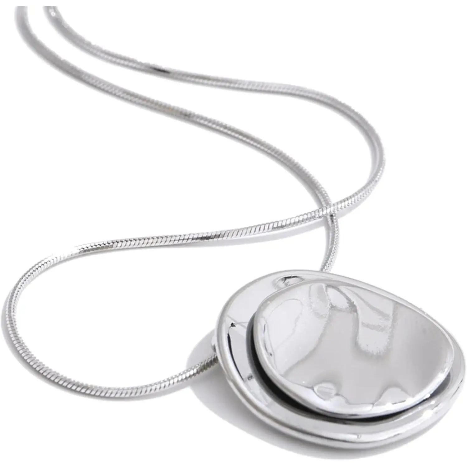 Silver and Gold Necklace for Women: Dainty Two Tone Circle Pendant Necklace 18K Gold/Silver Plated Snake Chain Hypoallergenic Silver Necklace for Women Jewelry Gift