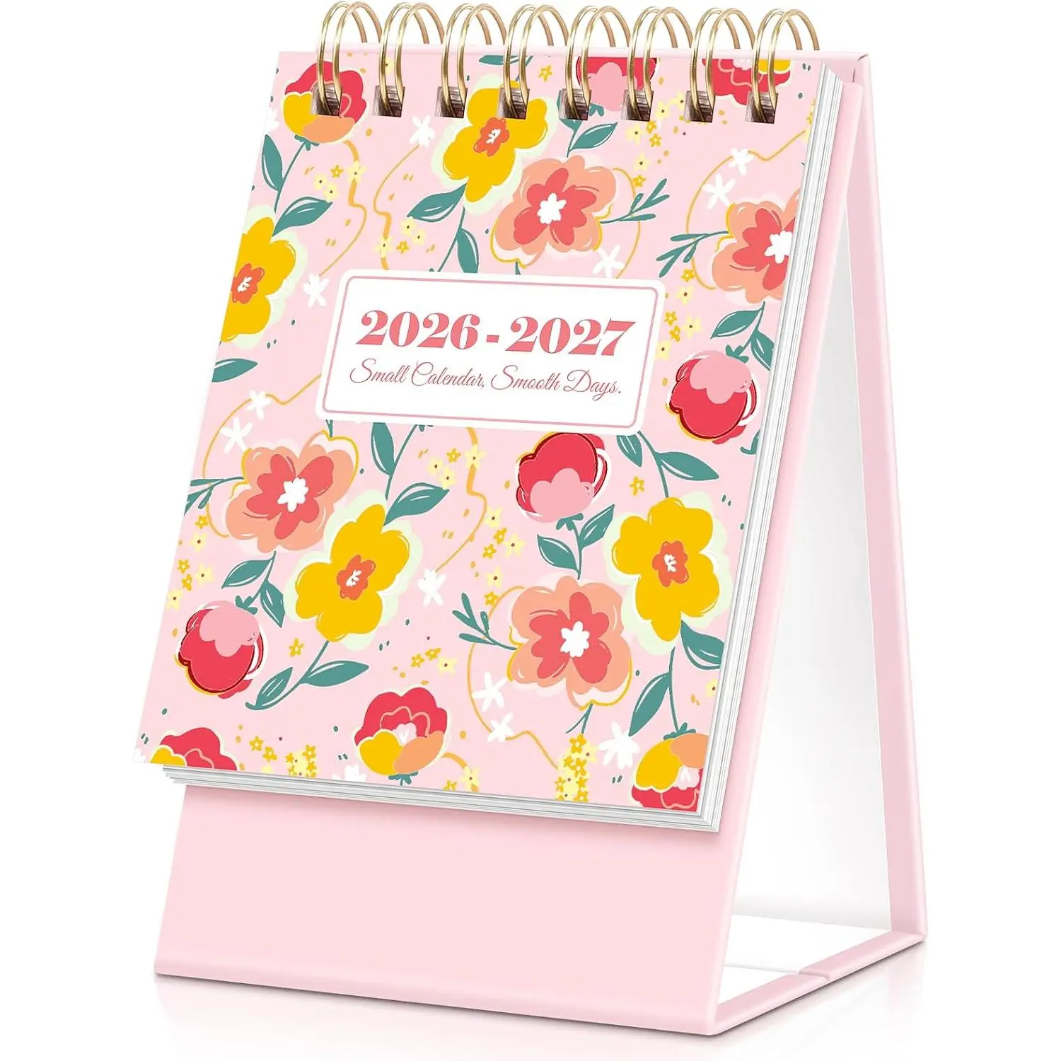 Small Desk Calendar 2026-2027, Floral 2026 Desk Calendar - Runs From January 2026 Until December 2027, 24 Months Mini Desktop Calendar 2026 for School,  & Office Supplies