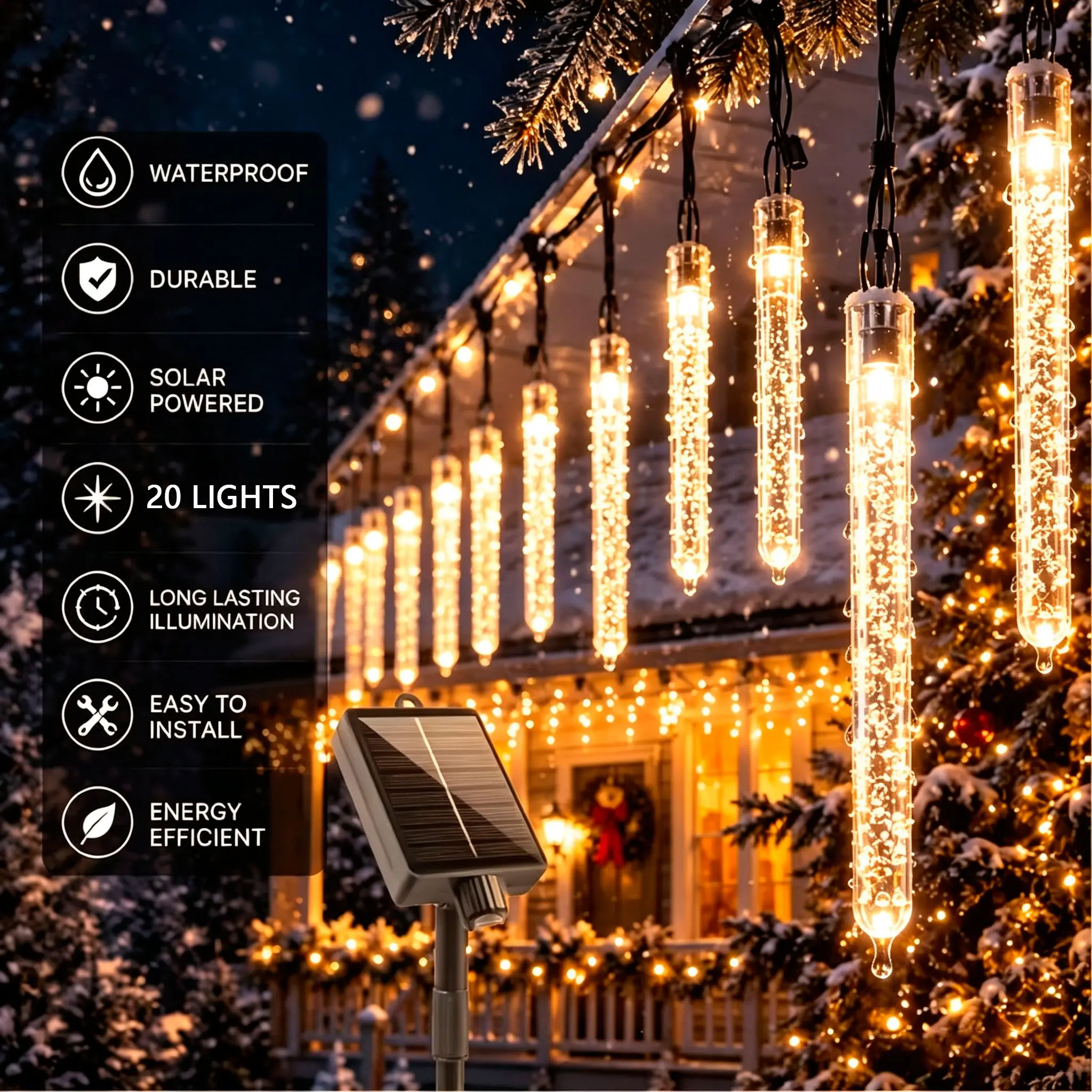 Solar Meteor Shower Light, Bubble String Lights, Fairy Hanging Decor, 8/10/20 Lamps, Waterproof, Solar Decorative Lights, Outdoor Festival Decoration
