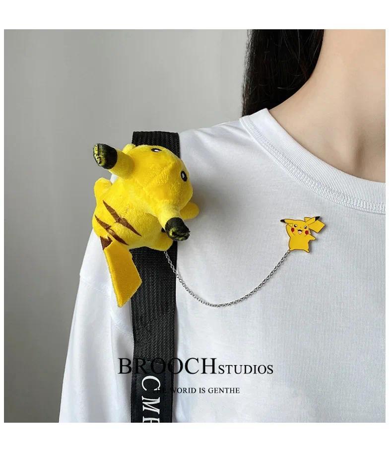 Pokemon Cartoon Doll Pikachu Alloy Pin Clothing Bag Plush Brooch Gift for Child Children Student Backpack Accessories Decoration