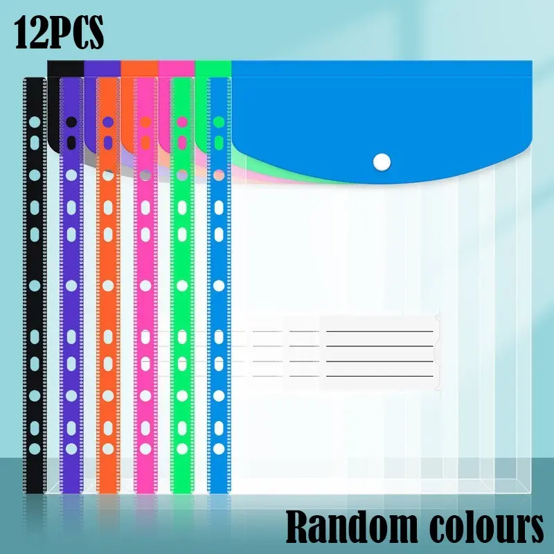 12 Plastic Envelope Binder Pockets Expandable Binder Suitable for 2/3/4 Circular File Bags with Snap Fasteners and Labels Vertical Opening Office School Organization