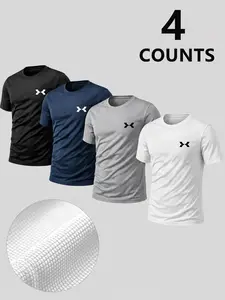 4-Pack Short Sleeve T-Shirts for Gym Training, Running, Outdoor Leisure, Breathable Quick-Dry Mesh Fabric, Unisex Casual Wear