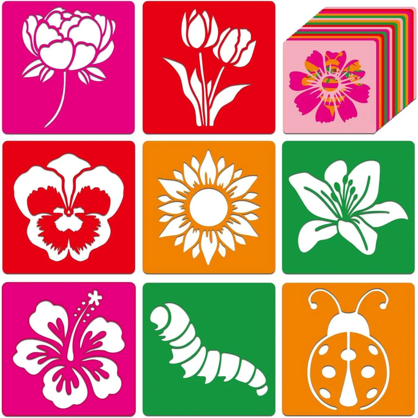 24 Pcs 5 Inch Spring Themed Sidewalk Chalk Stencils Simple Cute Style Outdoor Painting Template Stencil