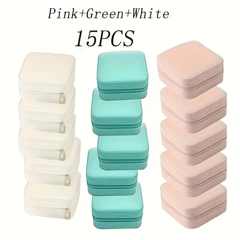 15PCS Mini Travel Jewelry Box, PU Leather Small Jewelry Organizers for Girls Women, Portable Display Storage Case for Rings, Earrings, Necklaces