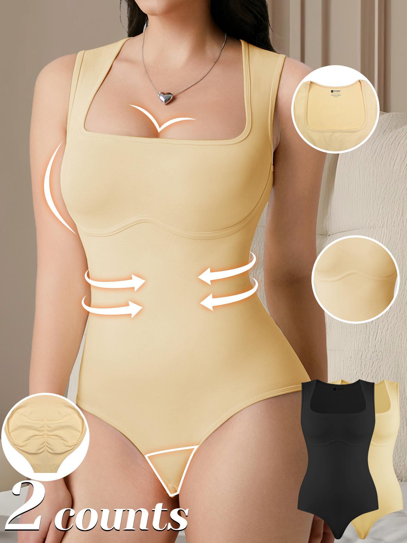 Women's Solid Square Neck Shapewear Bodysuit, Tummy Control Sleeveless Seamless Shaper, Women's Shapewear for All Seasons Underwear