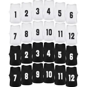 24 Pack Pinnies Scrimmage Vests Youth Team Practice Vests Numbered Mesh Soccer Practice Jersey  Vest(Black, White)