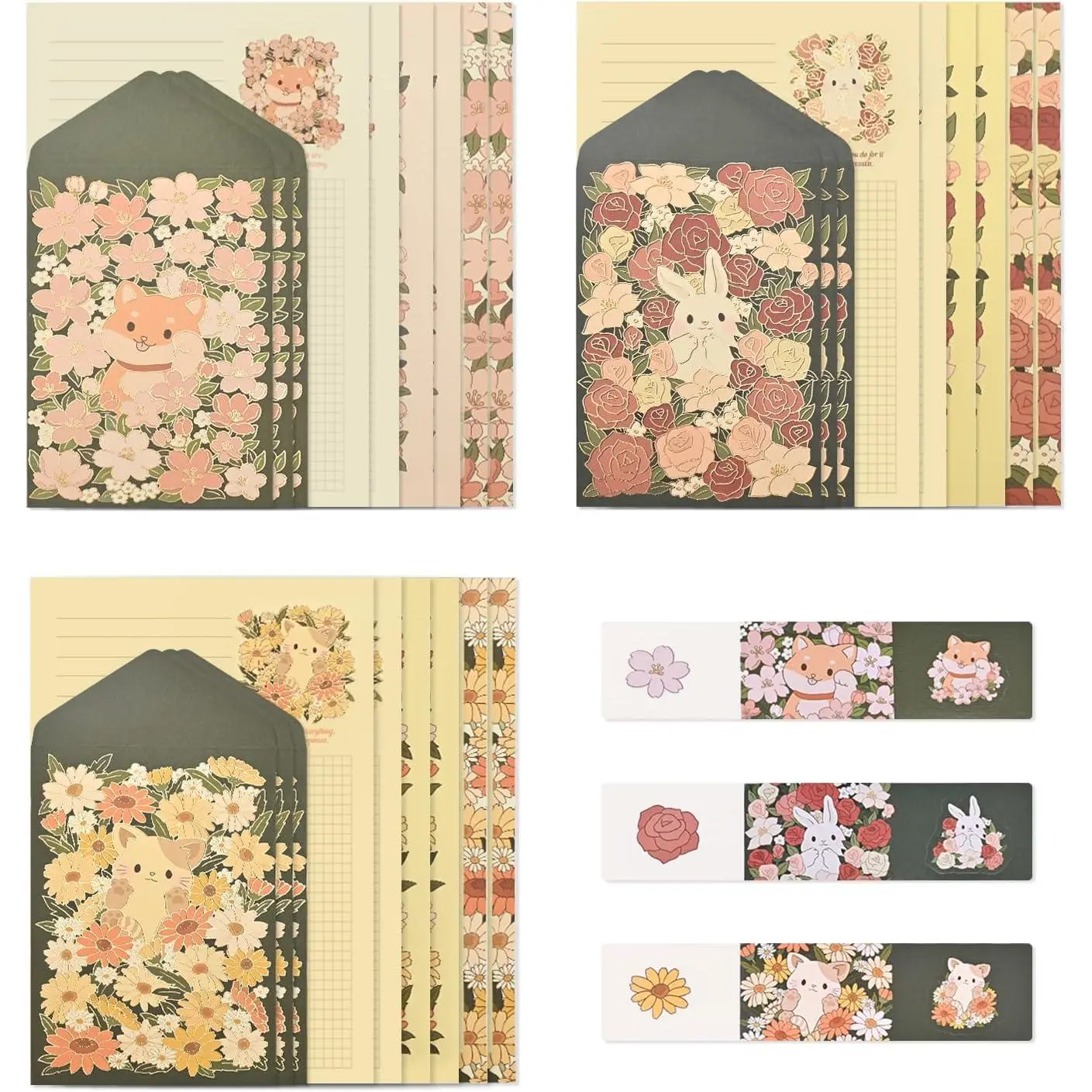 36 count Stationery Paper and Envelopes Set, Cute Patterns Envelope