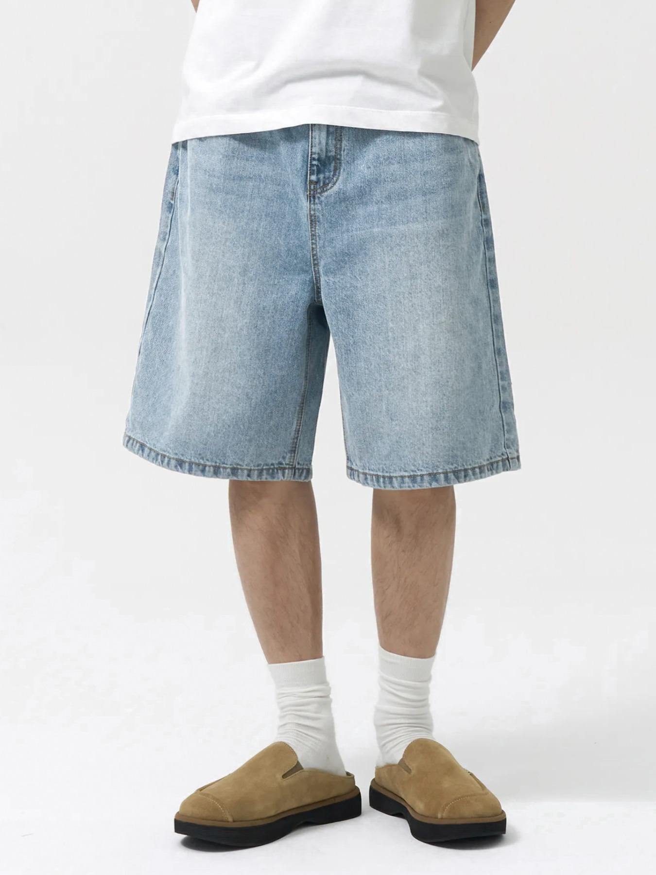 Men's Plain Denim Shorts, Loose Casual Comfy Jeans Shorts for Daily Wear, Woven Bottoms for All Seasons