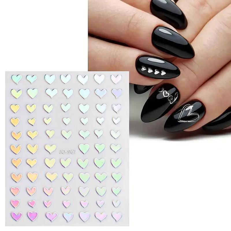 Aurora Nail Art Stickers Decals, 12pcs/bag Self-adhesive Nail Art Wraps, Glitter Star Heart Nail Supplies, Nail Art Design Decoration Accessories, Nail Art Sheet