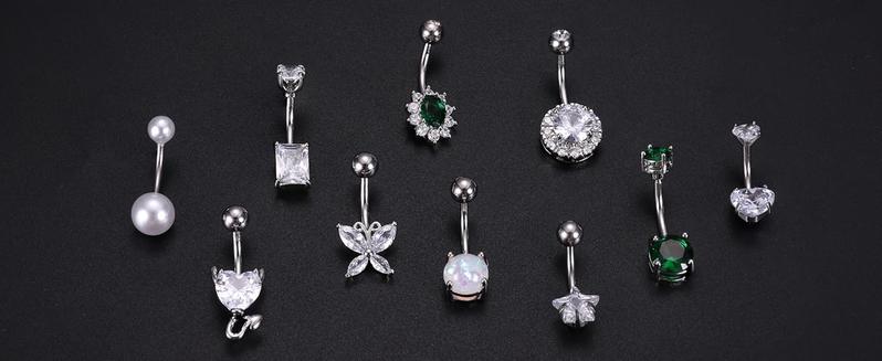 ZELORES 9/10PCS Surgical Stainless Steel Hypoallergenic Belly Button Rings with Extra Replacement Balls, Trendy Dangle Belly Button Piercing Jewelry for Women, 14G - Silver Plated/14K Gold Plated/Rose Gold Plated