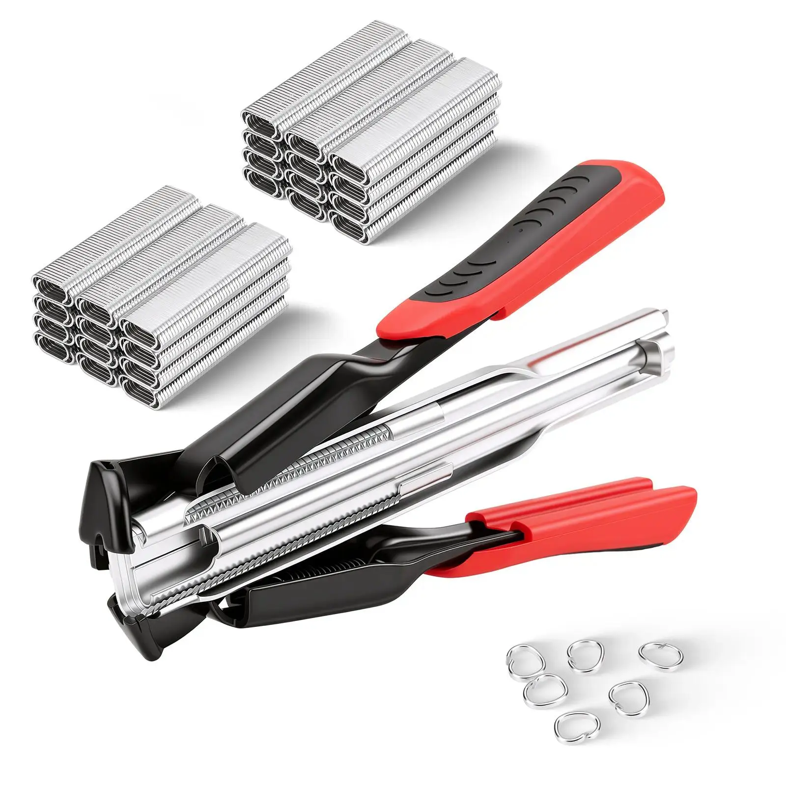 100/600/2,500-piece C-Clip Pig Ring Pliers Set, 3/4-inch Pig Ring Staples, Fence Pliers, Staple Gun, Cage Clamps—suitable for animal and pet cages, fences, furniture upholstery, car seat cushions, meat and sausage casings, and as a Father’s Day gift