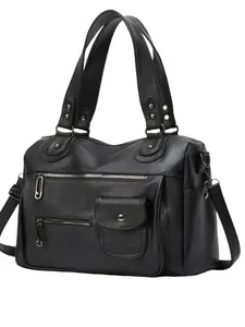 Vintage Train Head Shaped Multi-Zipper Tote Bag Large Capacity Women's Crossbody Shoulder Bag for Travel Business Trip Handbag