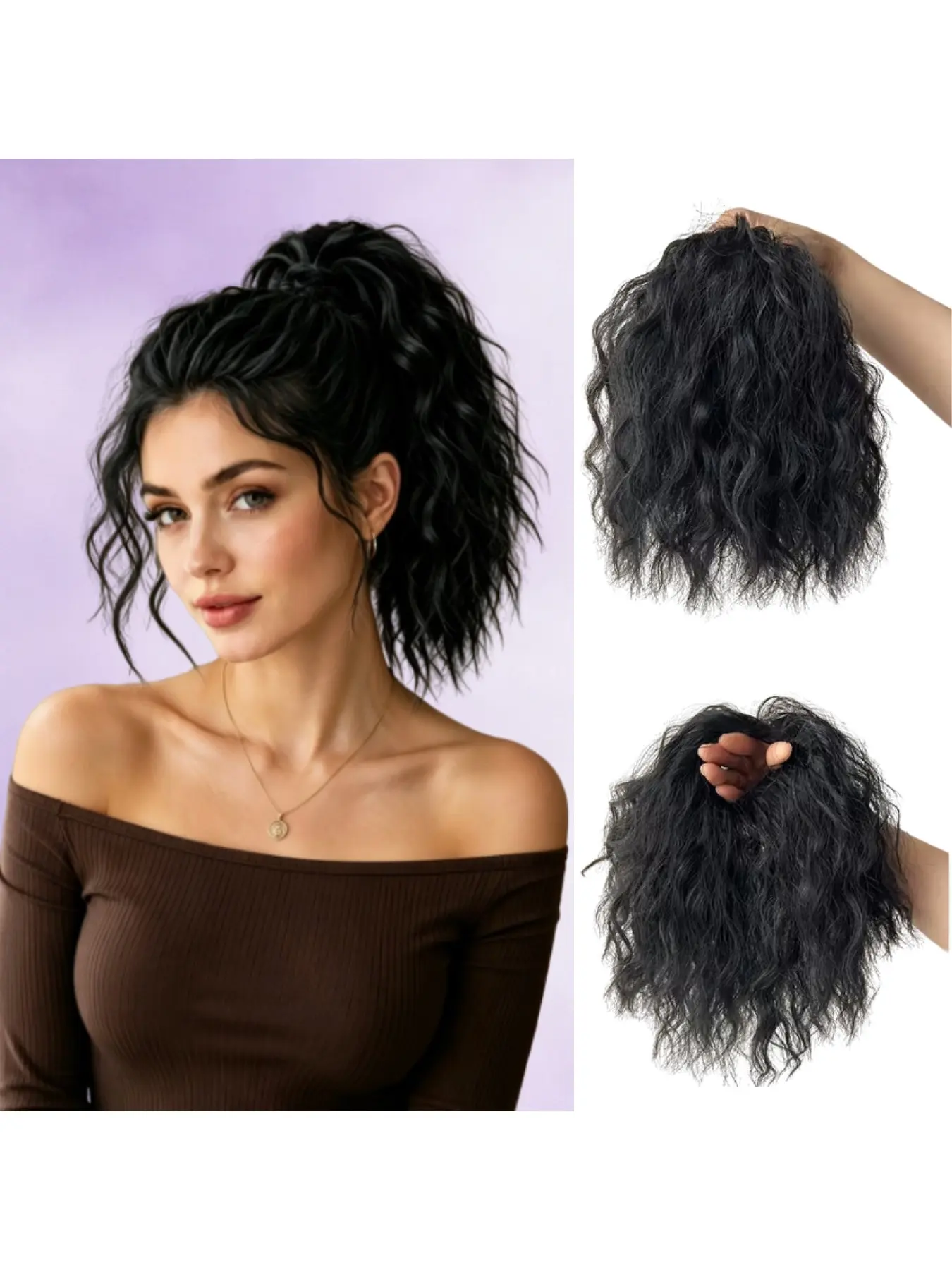 Kinky Curly Ponytail Hair Extensions Suitable for Women - Volumizing Synthetic Curly Hairpiece with Elastic Band, Secure Fit for Parties, Daily Use, Instant Volume & Volume Boosting Hairpiece for Dreadlock Styles