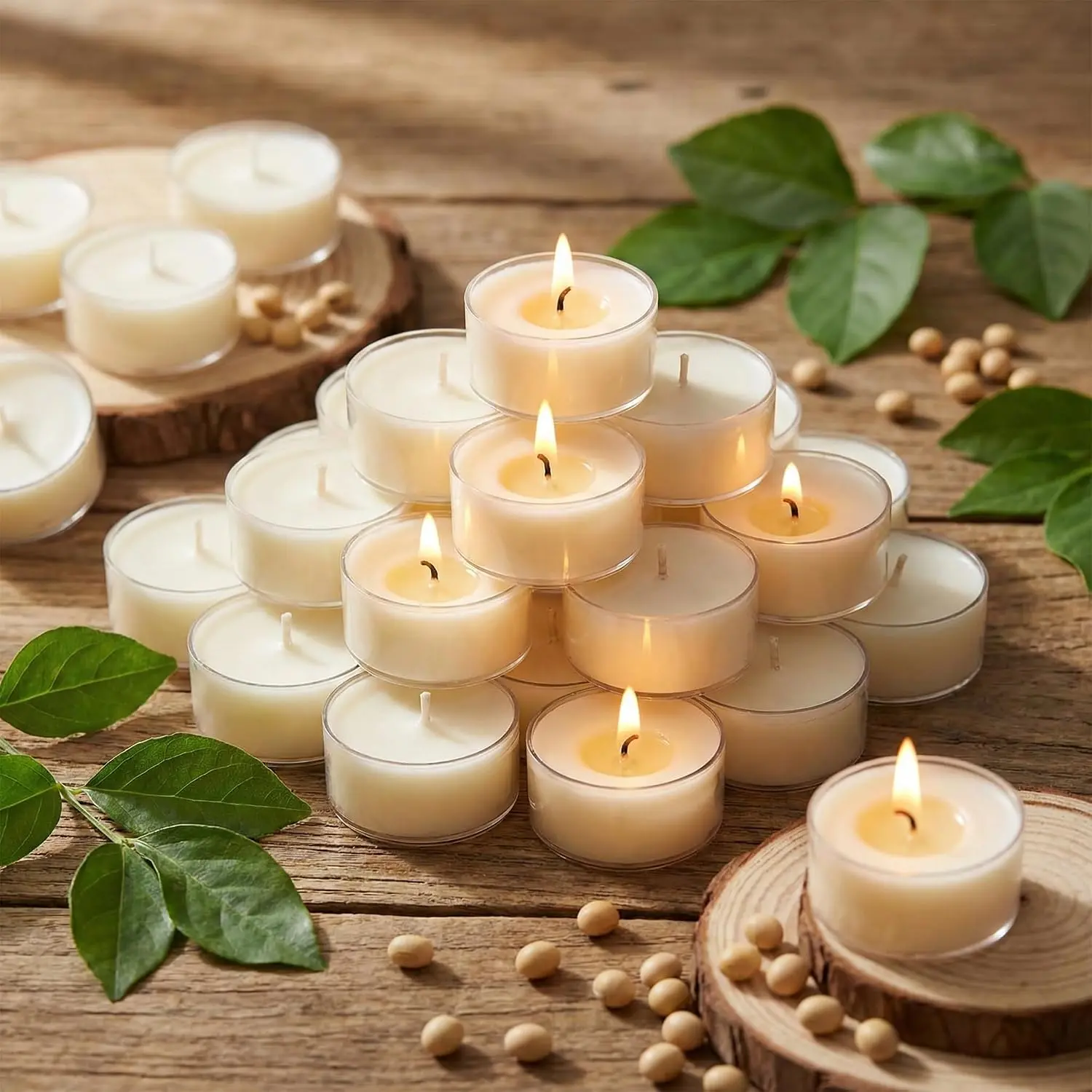 Lights Candles 50 Pack, 6 Hour Long-Lasting Soy Wax Tealight Candles | Unscented, , Clean , White  Lights for Weddings, , , Votive, Shabbat