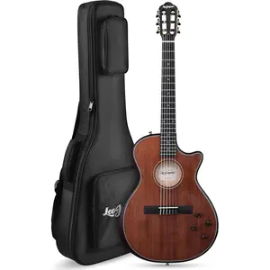 Leo Jaymz Slotted Headstock Classical Acoustic-Electric Guitar with Cutaway, Matte Finish Nylon String Guitar, Solid Top, Dual Pickup System & Stainless Steel Frets (Mahogany Tonewood)