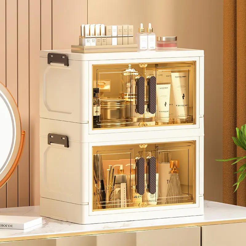Cosmetics storage box Double door dustproof folding storage cabinet Office drawer cabinet