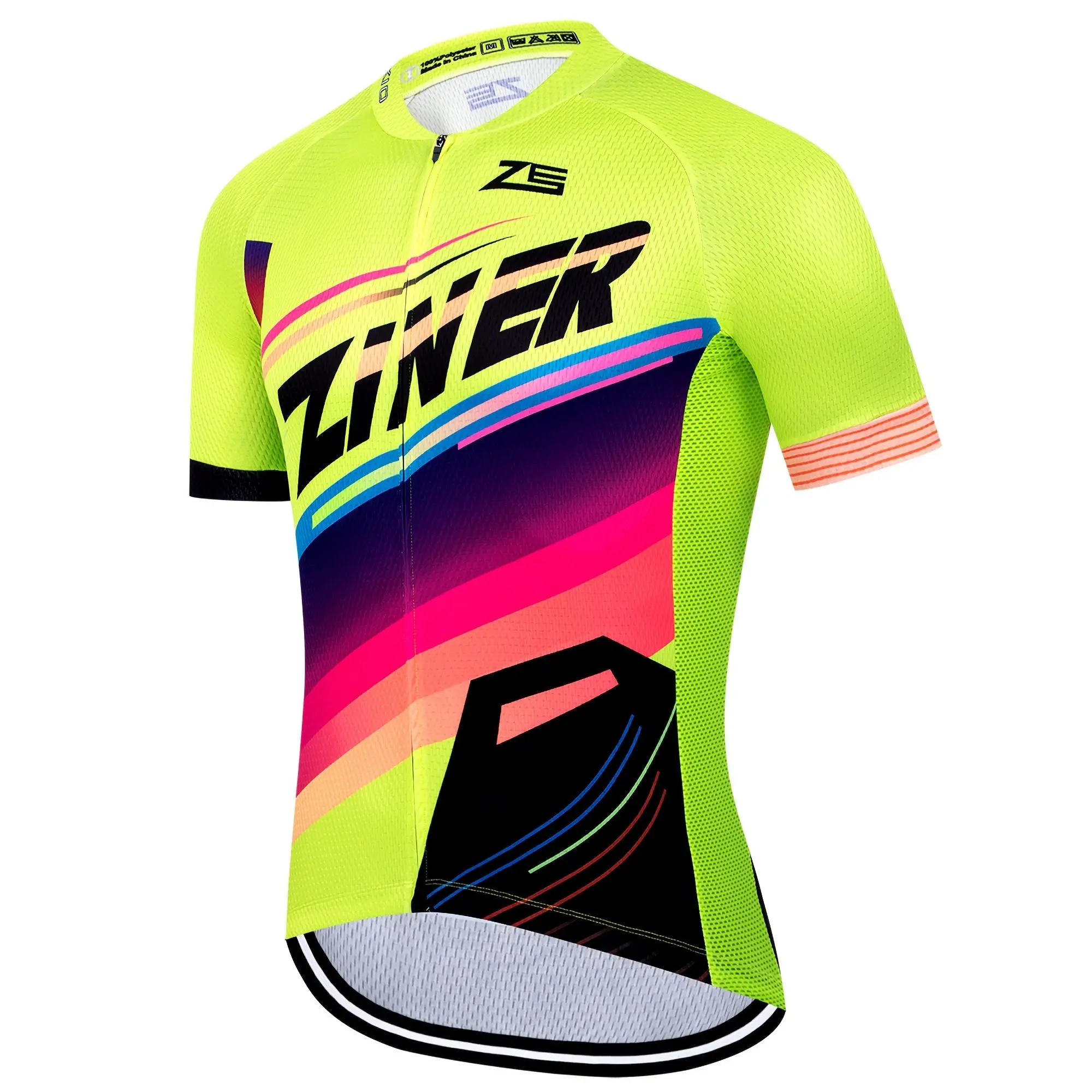 Summer cycling suit with short sleeves, made of breathable fabric.Two layers of breathable mesh on the sides.Three pockets on the back waist with reflective labels.Suitable for cycling and outdoor activities.