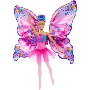 Barbie Dance and Flutter Doll with 2-in-1 Transformation from Dancer to Butterfly with Opening Wings, Purple Hair, Headpiece & Removable Tutu