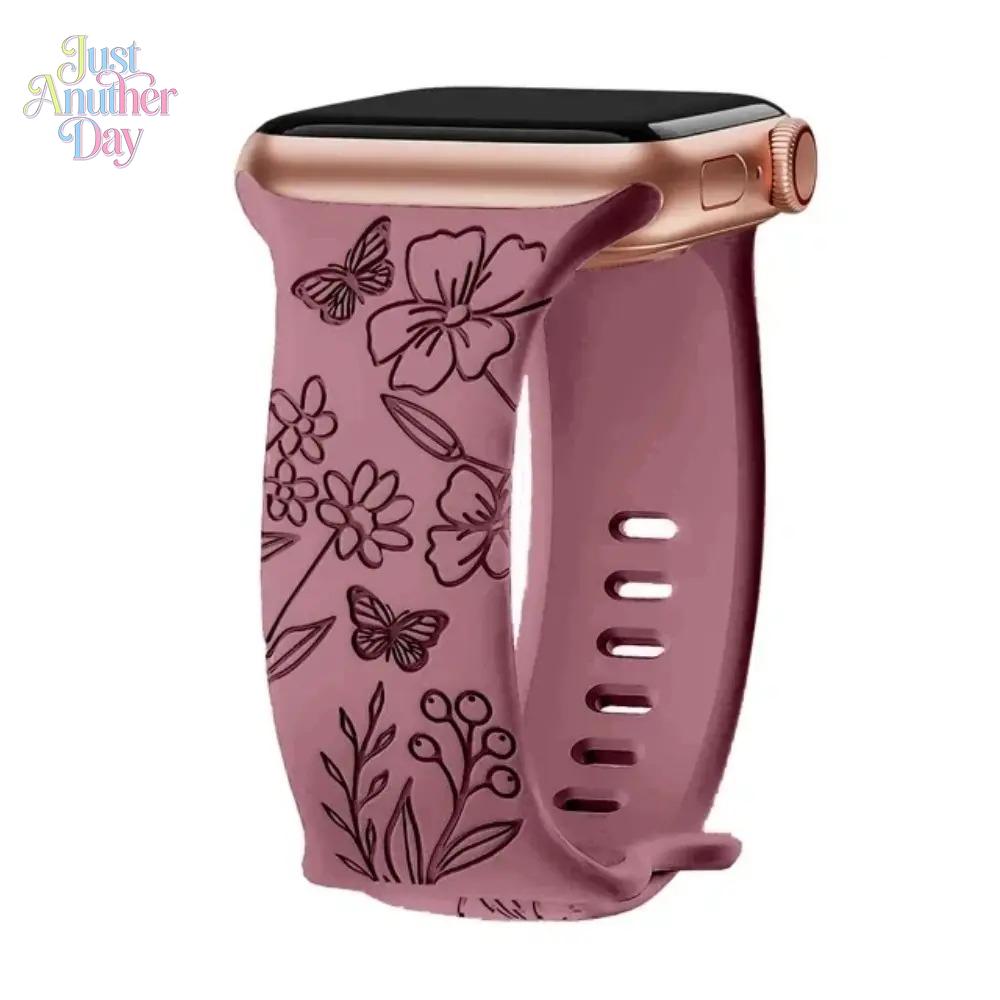 Engraved Floral Watch Band – Fashion Bracelet Strap for Apple Watch, Fits 38–49mm