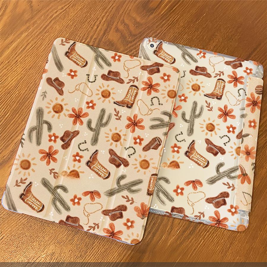 Horseshoe and cactus pattern, adjustable stand and pen slot, foldable non-slip TPU protective case,iPad mini, iPad Air, iPad Pro/iPad 10th generation, 11th generation and other iPad models.