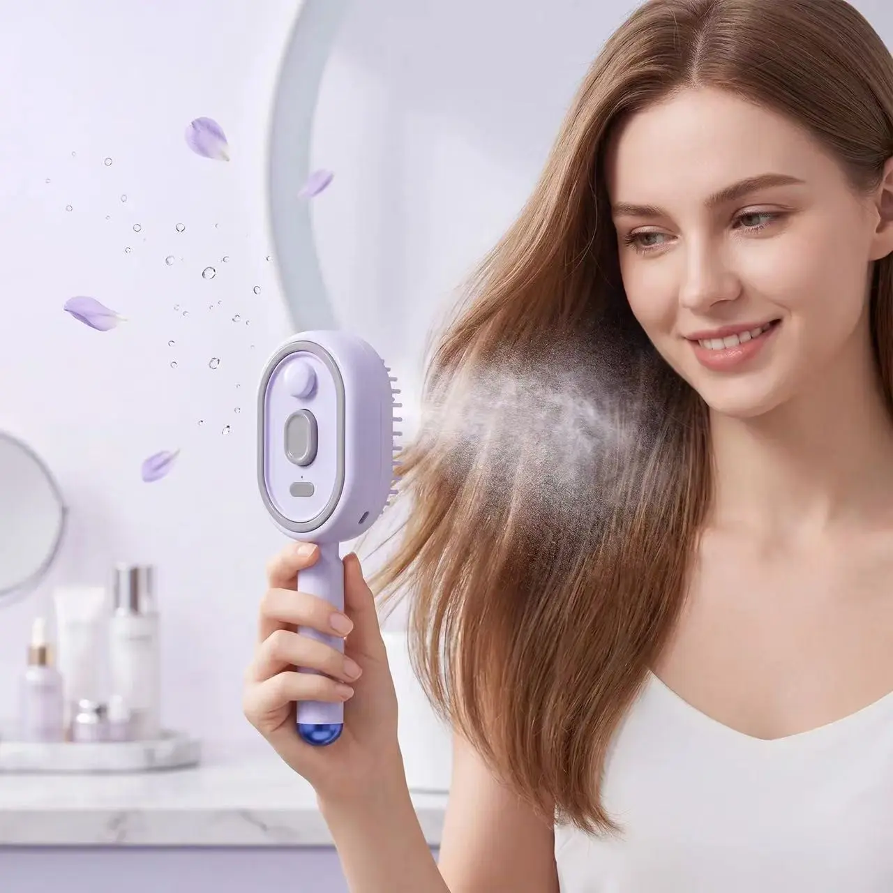 Quickly Smooth Frizzy Hair, Wireless Self-Cleaning Steam Comb, Rechargeable Warm Mist Humidifying Brush, Portable Travel Hair Care Tool, Hydration