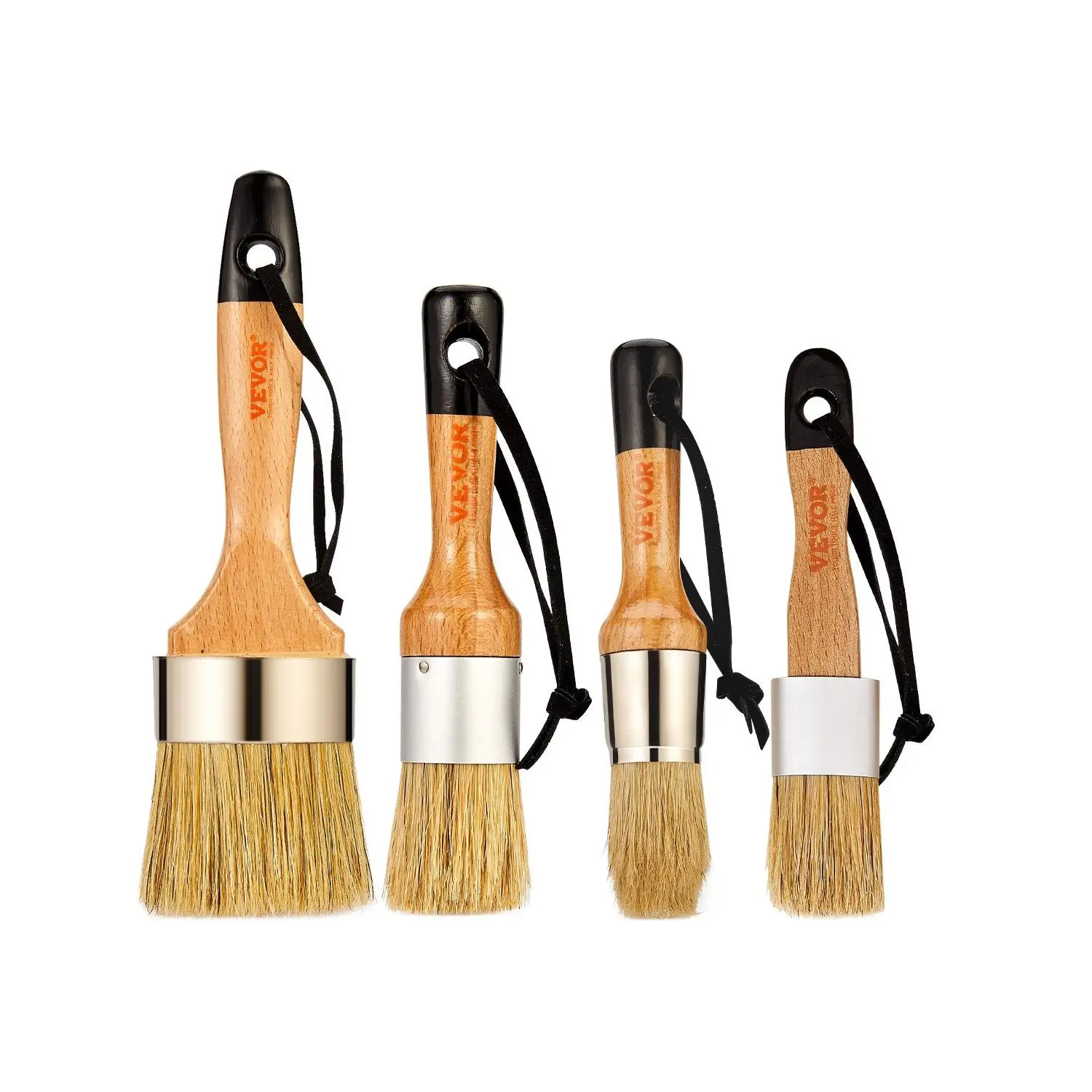 【Summerfinds】VEVOR Chalk Wax Paint Brush, 4 Piece Wax Paint Brush, Chalk Paint Brushes for Furniture, Acrylic Paint,Milk Paint,Home Decor, Natural Bristle Round Oval Chalk Paint Brush for All Painting and Waxing