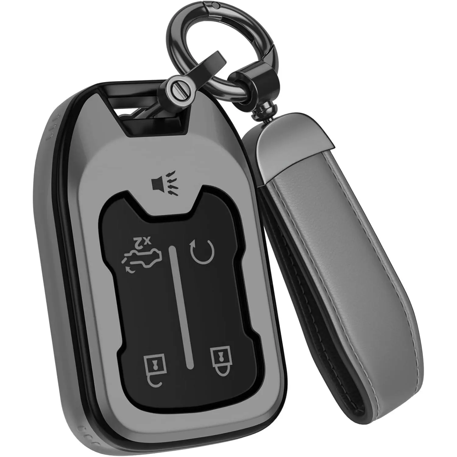 Matte TPU + Leather Car Key Fob Cover with Keychain, 1:1 Fit Scratch Guard Accessories for Chevy GMC Vehicles (Silverado, Sierra, Tahoe, Suburban, Equinox, Traverse, Yukon, Terrain, Acadia)