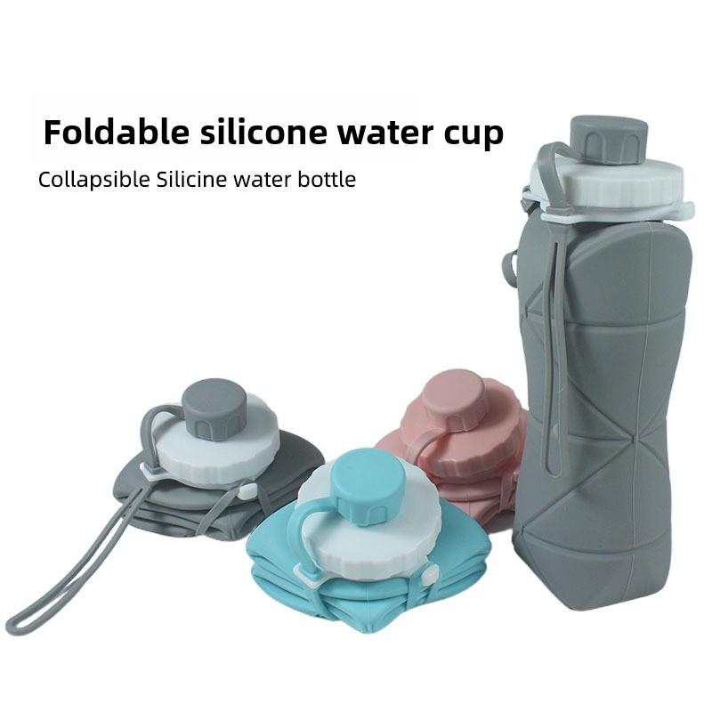 Portable foldable silicone water cup, outdoor sports silicone travel water bottle, cycling retractable water bottle