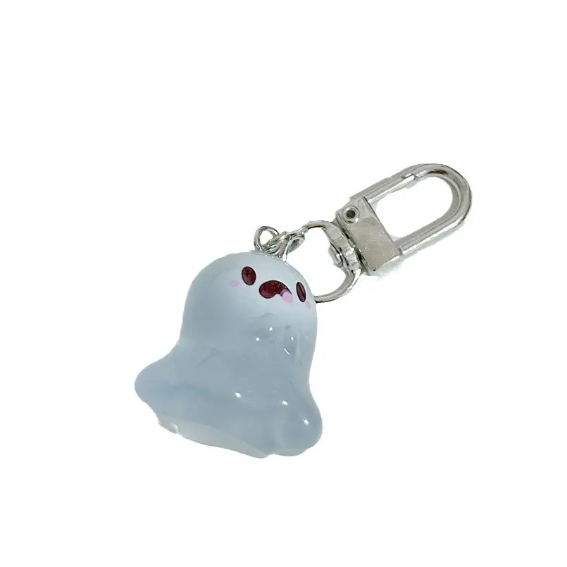 Glow in The Dark Cute Ghost Keychain, 3D Cartoon Halloween Ghost Charm, Kawaii Backpack Pendant Key Ring for Halloween Party Gifts Accessories
