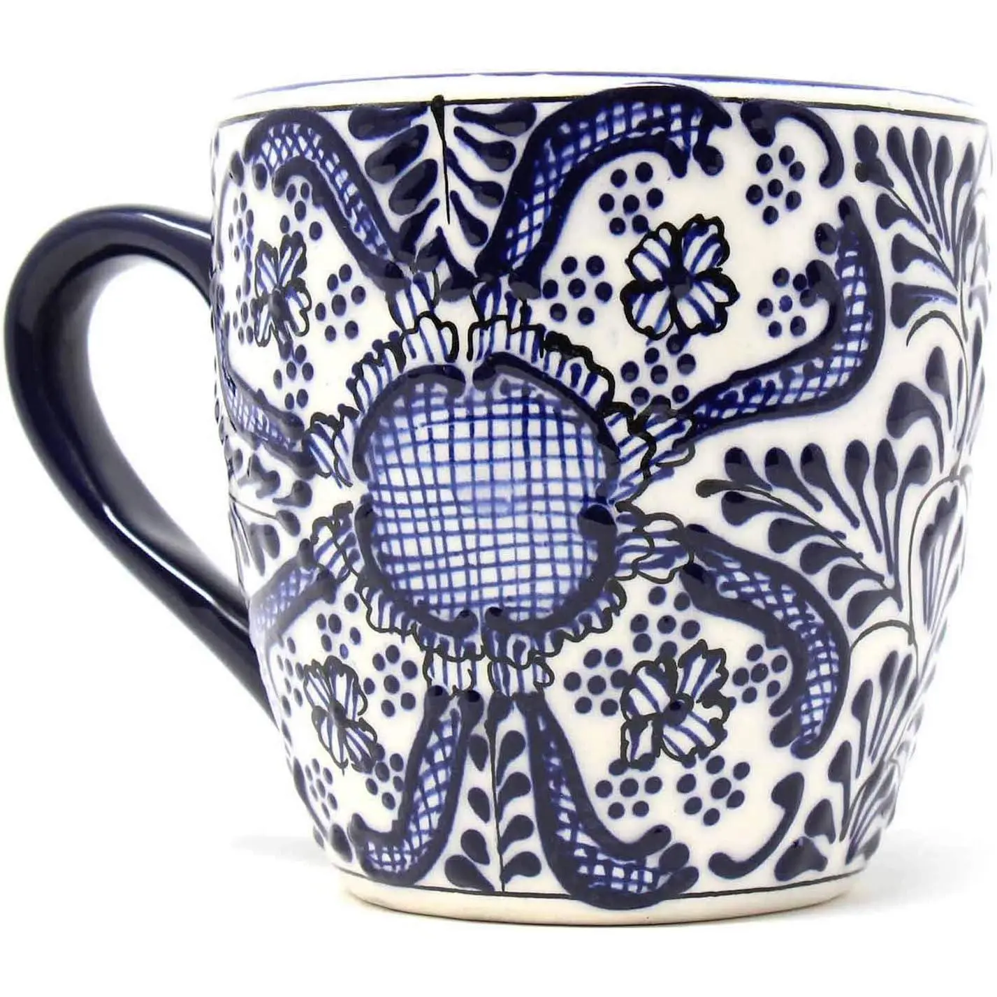 Mexican Pottery Mugs -  Cobalt Blue Flower Mug - Authentic World Pottery