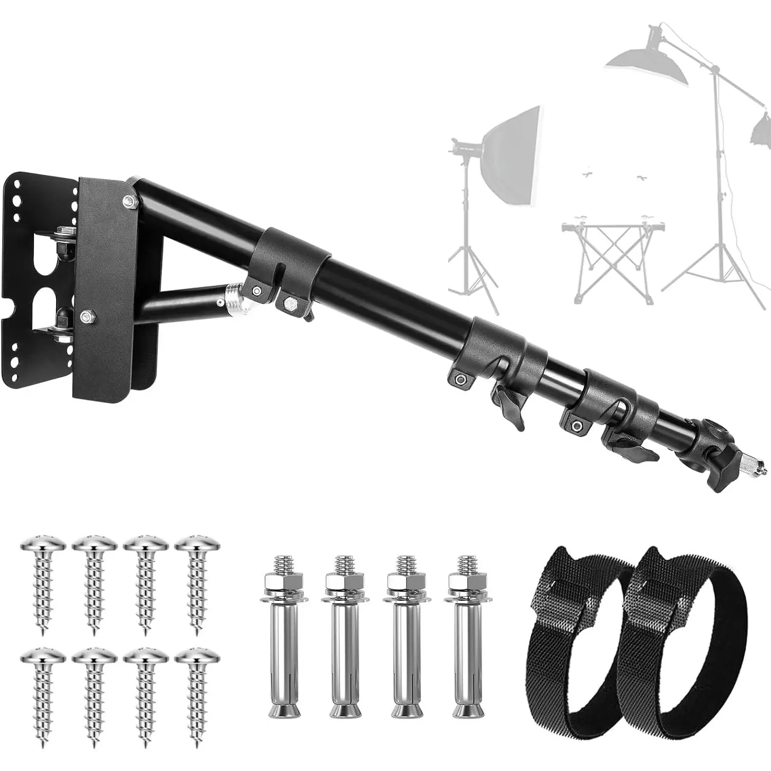 Wall Mounting Triangle Boom Arm for Ring Light, 180° Flexible Rotation | 21.7-45.6in Adjustable Length, Save Space, for Monolight, Softbox, Umbrella and Reflector