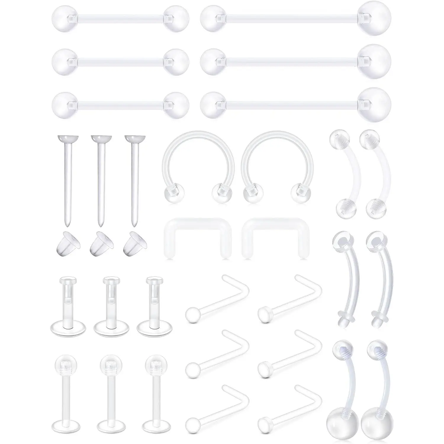 Mix Set Clear  Retainers Septum Retainer Nose Studs Flexible Lip Ear Nose Tongue Rings Nipplering Cartilage Rook Daith Earrings Horseshoe Plastic Industrial  Retainer for Work