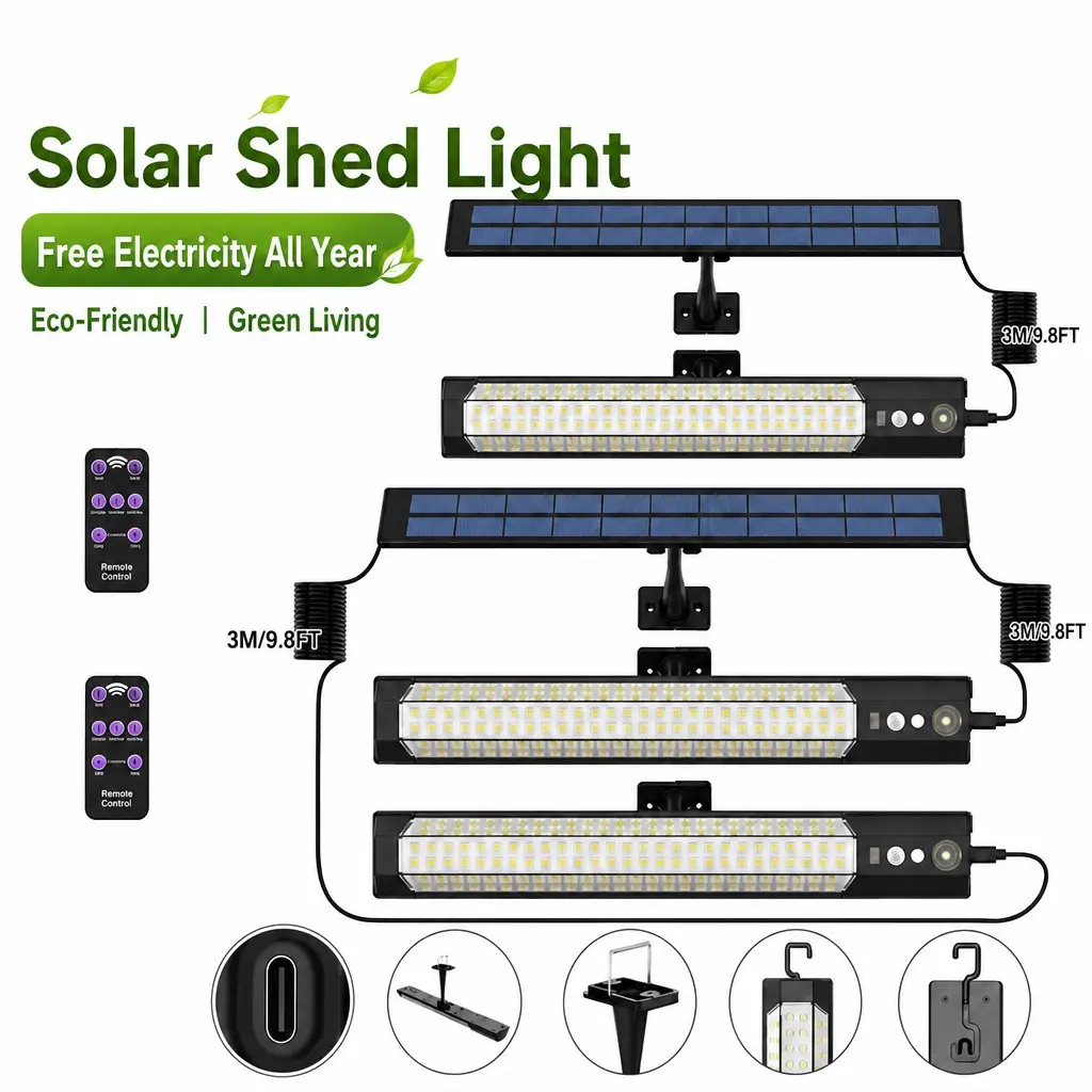 Motion Sensor Solar Shed Light, IP65 Waterproof Solar Garage and Barn Light with Remote Control, Solar Security Light, Indoor Outdoor Use for Shed, Garage, Coop, Workshop, Storage Room