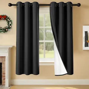 2 Panels 100% Blackout Curtains, Lightweight Thermal Grommet Drapes for Bedroom Living Room, Light Blocking Window Treatment, Pack of 2, 37x63 Inches, Black